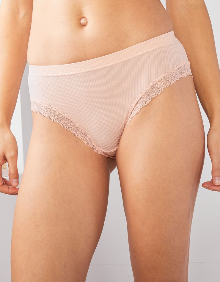 Culotte forme midi maille côtelée et dentelle - Lot de 2 (ivoire + rose grisé) Culotte forme midi maille côtelée et dentelle - Lot de 2 (ivoire + rose grisé)