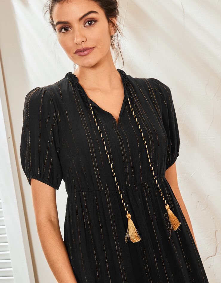 Robe longue volantée unie (noir) Robe longue volantée unie (noir)