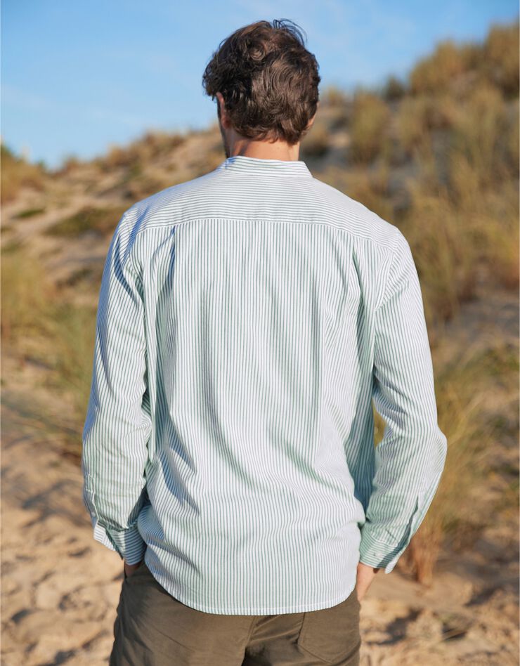 Chemise rayée col mao (écru / vert) Chemise rayée col mao (écru / vert)