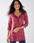 Tunique col V imprimée, manches 3/4 (prune / rose)