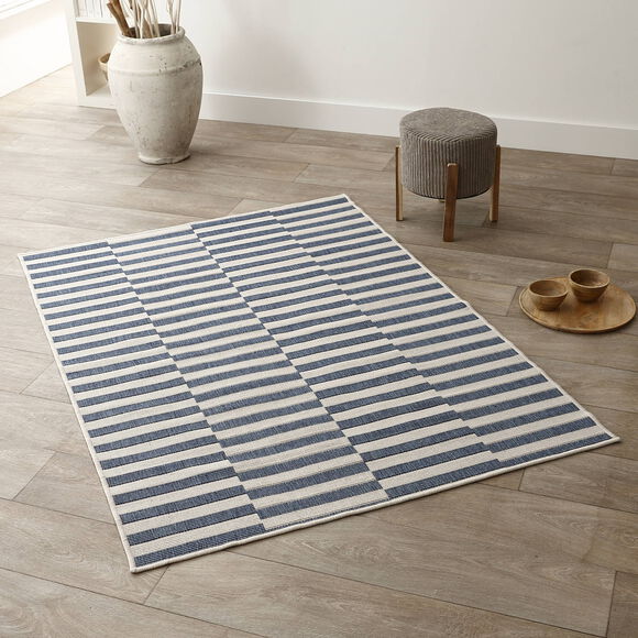 Tapis rectangulaire à rayures (bleu)