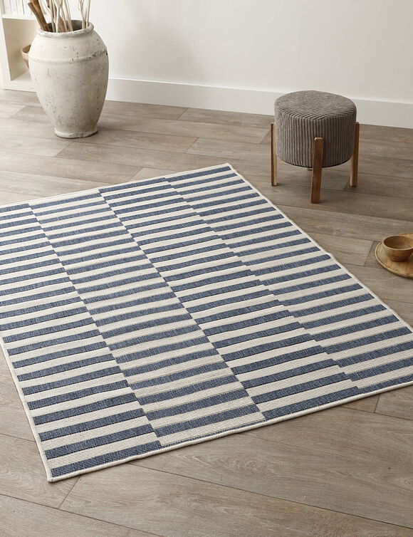 Tapis rectangulaire à rayures (bleu)