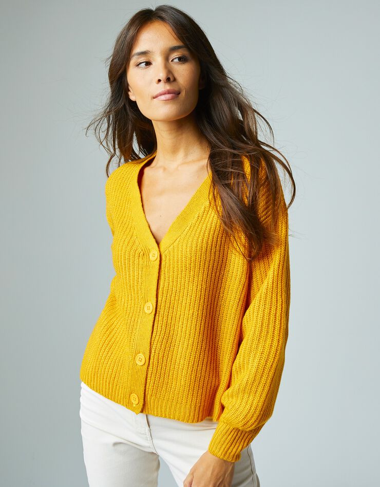 Gilet boutonné côtes anglaises col V (jaune) Gilet boutonné côtes anglaises col V (jaune)