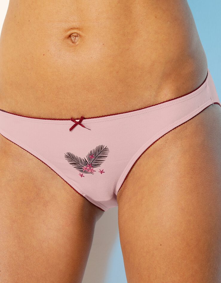 Slip coton imprimé "feuilles" - lot de 4 (bordeaux / rose poudré) Slip coton imprimé "feuilles" - lot de 4 (bordeaux / rose poudré)