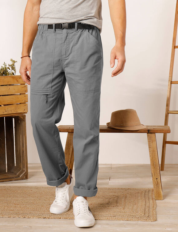 Pantalon 3/4 &eacute;lastiqu&eacute; + ceinture assortie (gris acier)