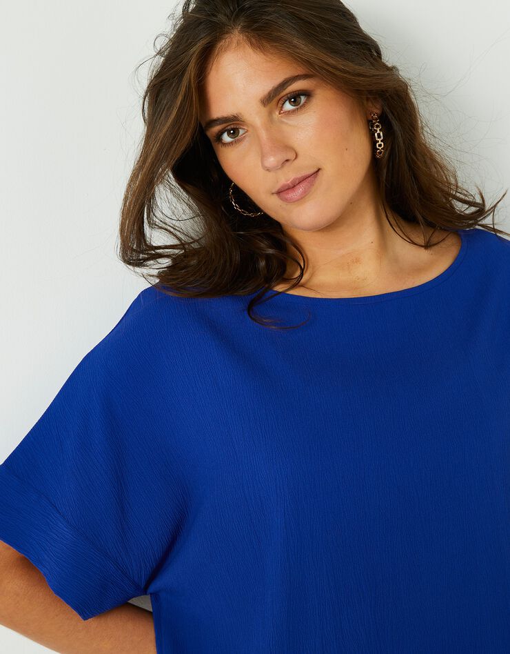 Robe forme housse unie manches courtes tissu texturé (iris) Robe forme housse unie manches courtes tissu texturé (iris)