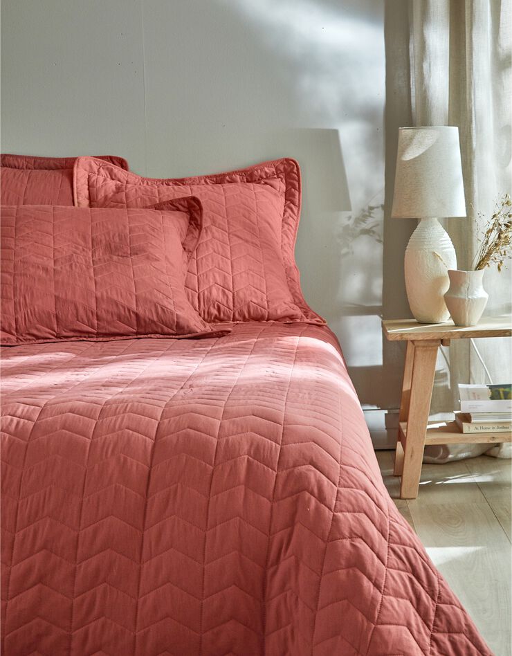 Couvre-lit uni matelassé reliéfé géométrique (bois de rose)
