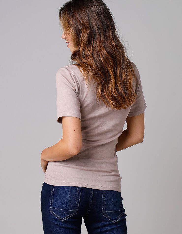 Tee-shirt coton et dentelle - lot de 2 (vison)