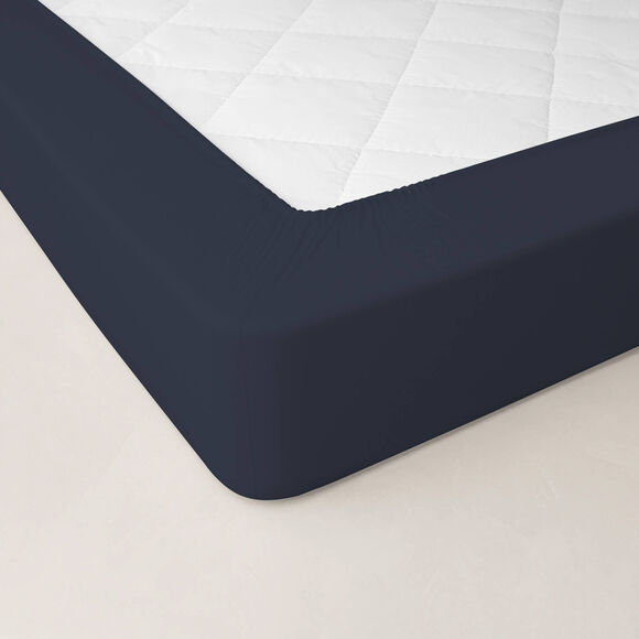 Drap-housse uni percale 72 fils/cm&sup2; - bonnet 40 cm (bleu encre)