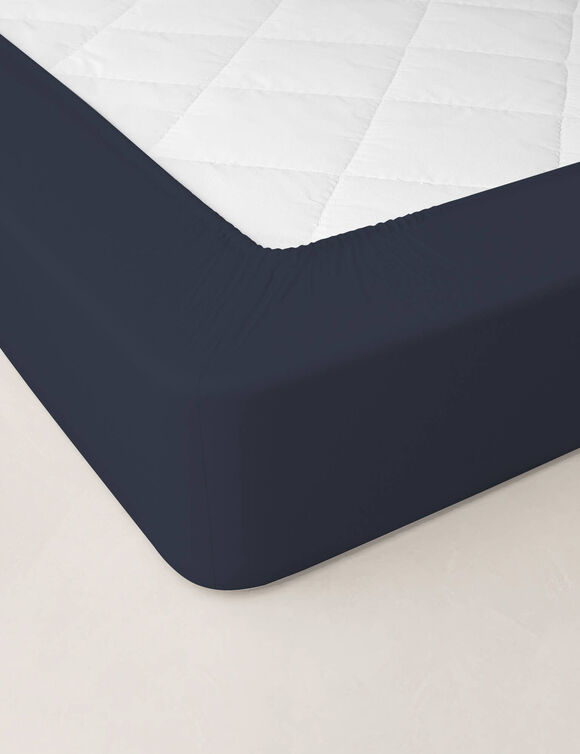 Drap-housse uni percale 72 fils/cm&sup2; - bonnet 40 cm (bleu encre)