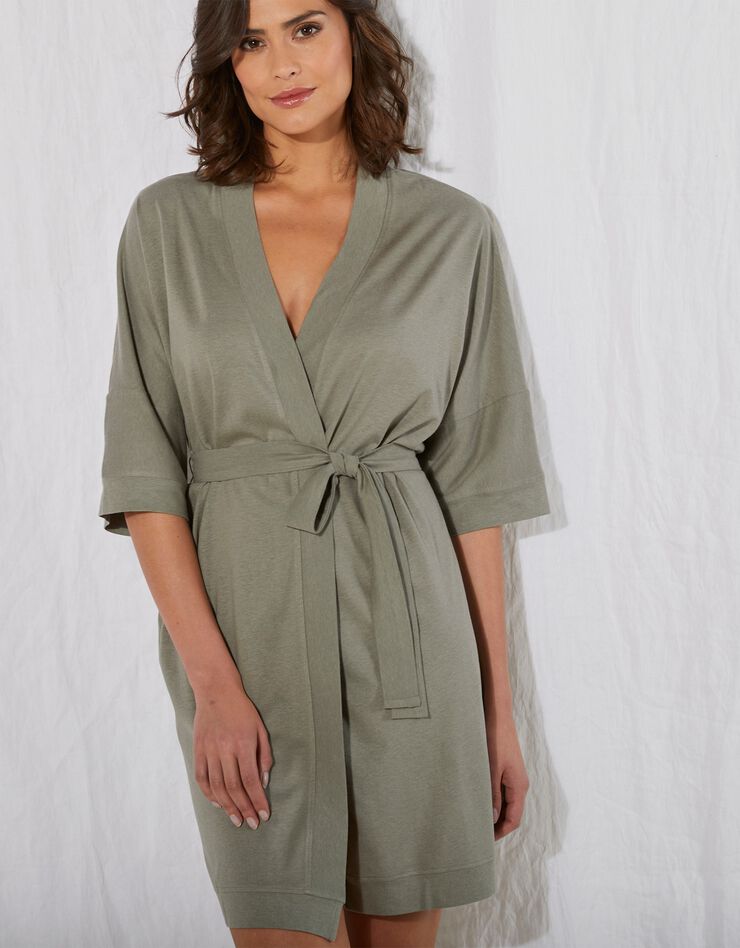 Peignoir kimono uni - coton modal (kaki) Peignoir kimono uni - coton modal (kaki)