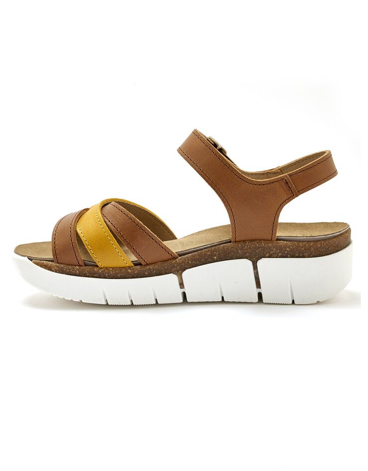 Sandales cuir brides multicolores - largeur confort (marron) Sandales cuir brides multicolores - largeur confort (marron)