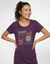 Chemise de nuit longue motif plac&eacute; "Un amour naturel", manches courtes (violet)