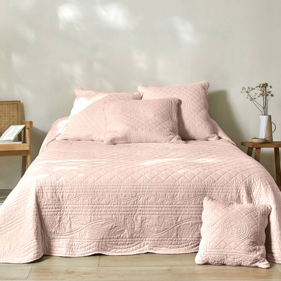 Couvre-lit uni style boutis Cassandre  (rose th&eacute;)