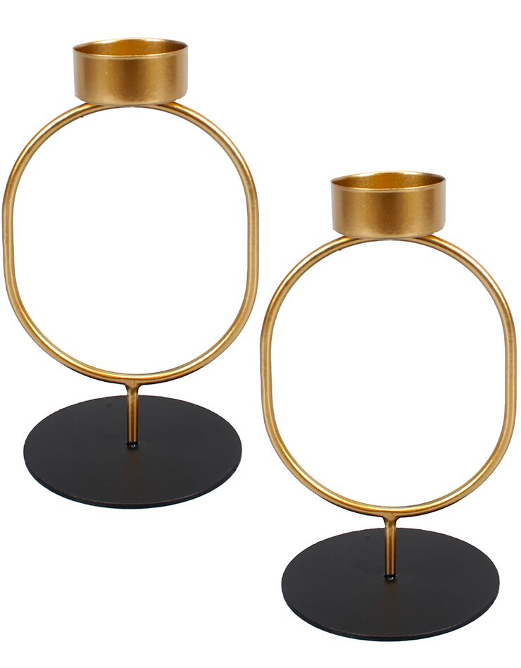 Bougeoir ovale métal - lot de 2 (doré)
