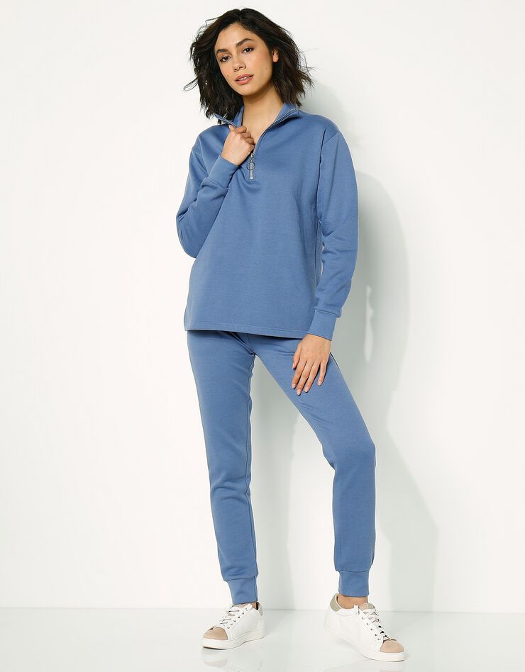 Sweat en molleton col montant zippé (bleu grisé) Sweat en molleton col montant zippé (bleu grisé)