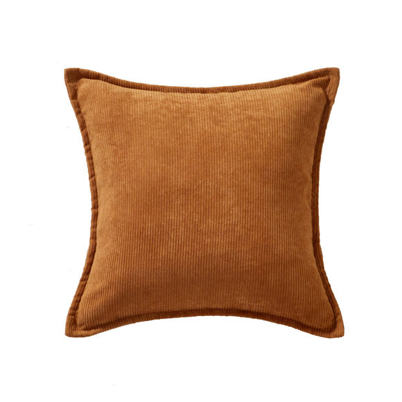Coussin uni velours c&ocirc;tel&eacute; (caramel)