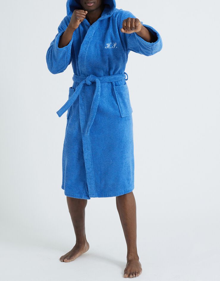 Peignoir mixte adulte col capuche éponge bouclette personnalisable (bleu dur) Peignoir mixte adulte col capuche éponge bouclette personnalisable (bleu dur)