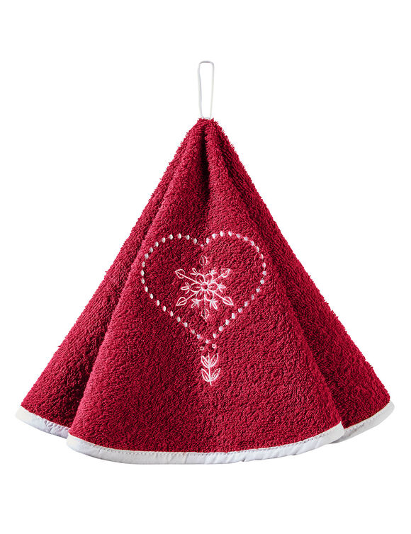 Essuie-mains &eacute;ponge brod&eacute;e coeurs forme cloche - lot de 2 (rouge)