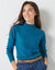 Pull col montant court, maille côtelée (bleu canard)