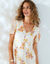 Robe courte imprimé floral, voile fils brillants (écru / rose)