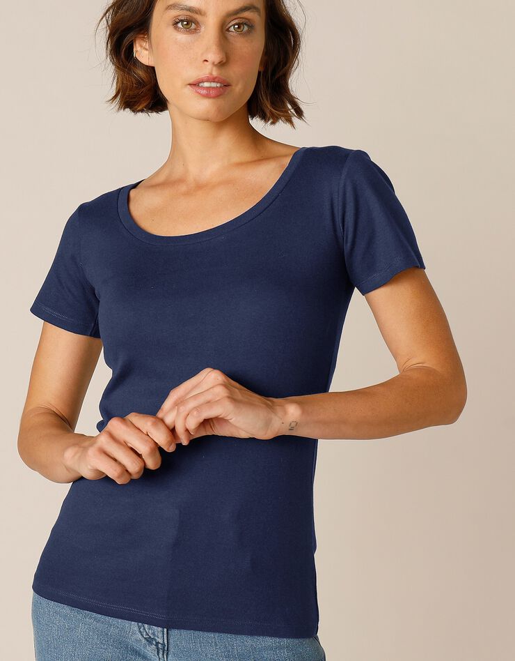 Tee-shirt col rond uni manches courtes jersey coton bio (marine) Tee-shirt col rond uni manches courtes jersey coton bio (marine)
