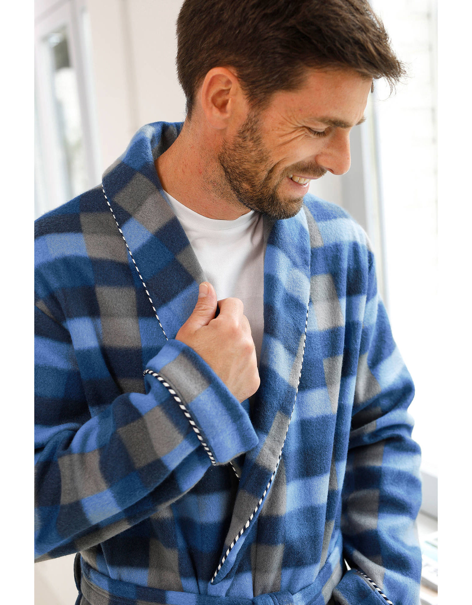 Veste Polaire Homme SECONDE MAIN à Carreaux, Taille L, Bleu Et Noir, Très Bon état