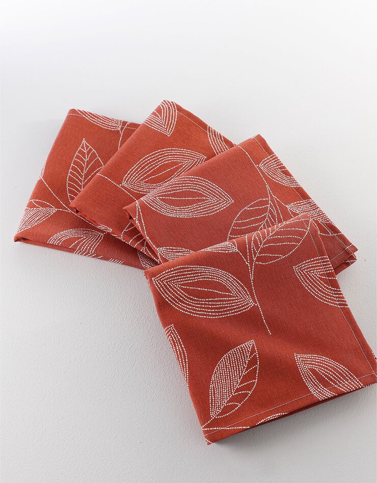 Nappe anti-taches bicolore imprimée feuilles (terracotta)