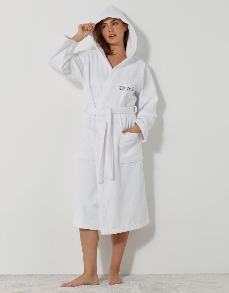 Peignoir mixte adulte col capuche éponge bouclette (blanc)