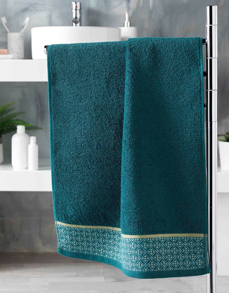 Éponge coton liteau imprimé mosaïque - 450g/m² (émeraude)