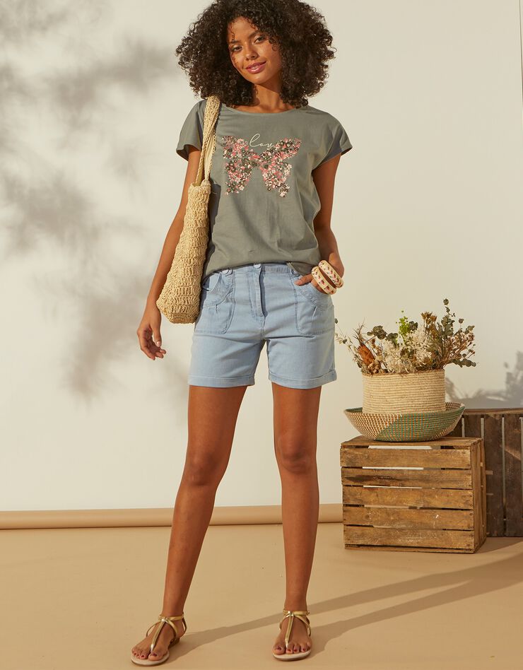 Tee-shirt papillon blanc - achat responsable (vert grisé) Tee-shirt papillon blanc - achat responsable (vert grisé)