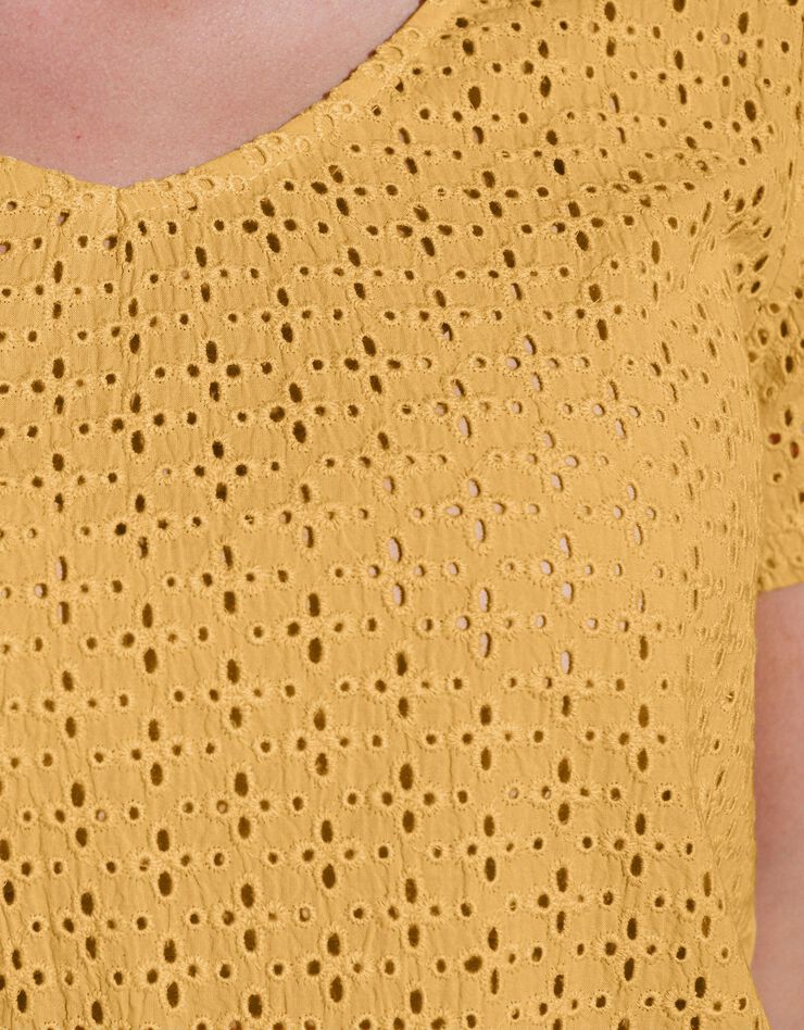 Tee-shirt col V broderie anglaise (safran) Tee-shirt col V broderie anglaise (safran)