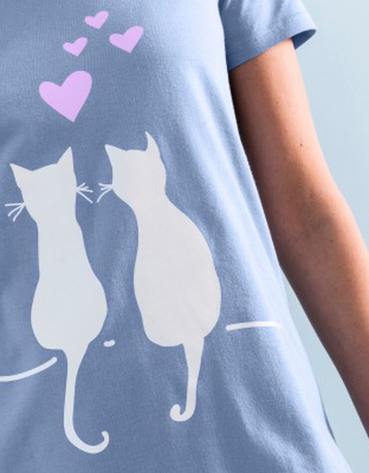 Pyjashort manches courtes imprimé « chats » (bleu)