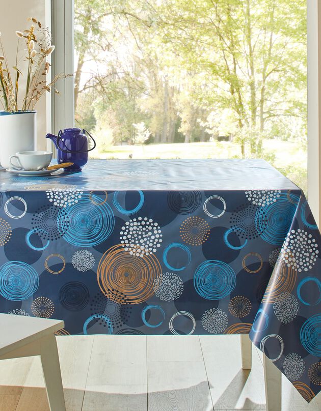 Nappe toile cirée imprimé cercles graphiques  (bleu)