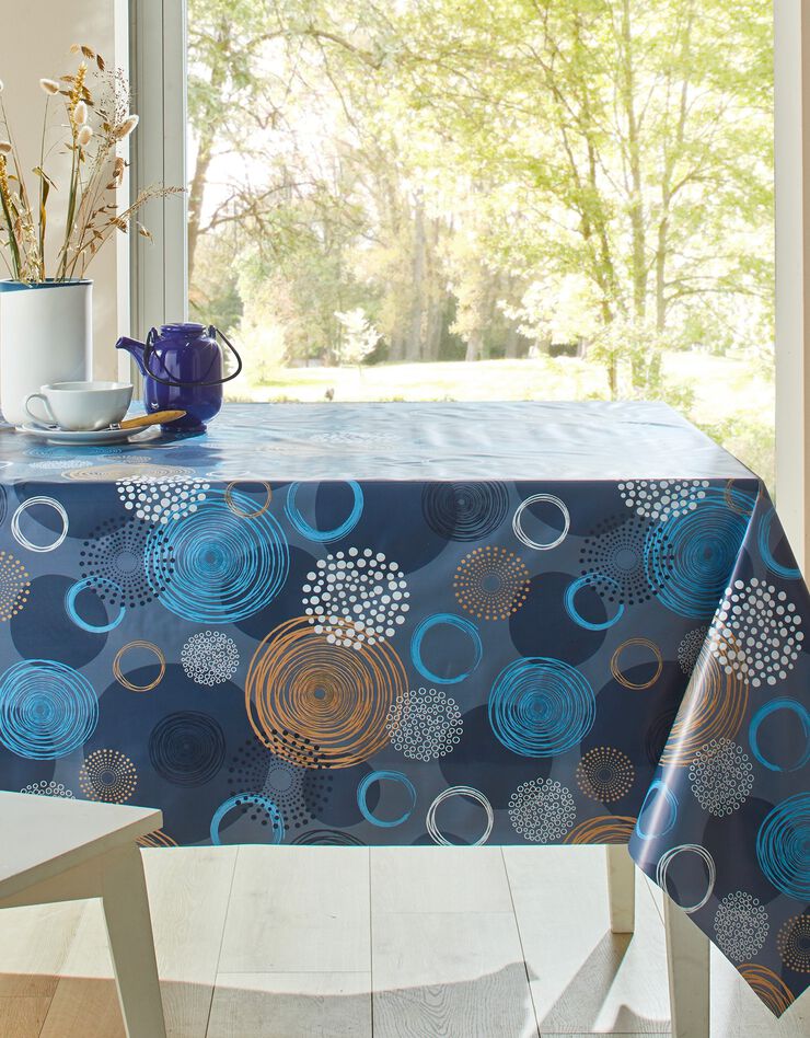 Nappe toile cirée imprimé cercles graphiques  (bleu)