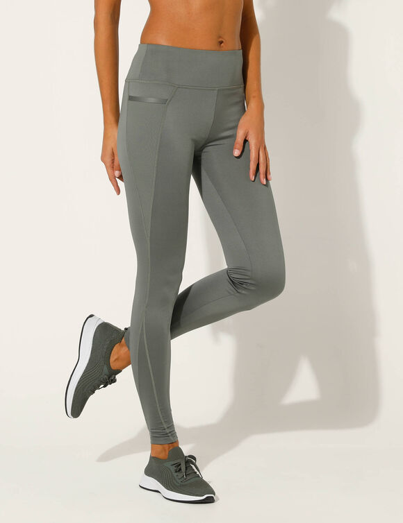 Legging taille haute avec empiècements résille (kaki)