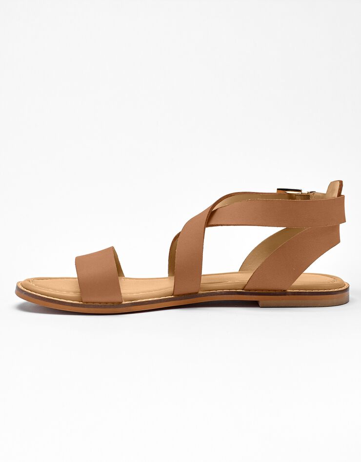 Sandales plates éco-conçues en cuir naturel à brides croisées (caramel) Sandales plates éco-conçues en cuir naturel à brides croisées (caramel)