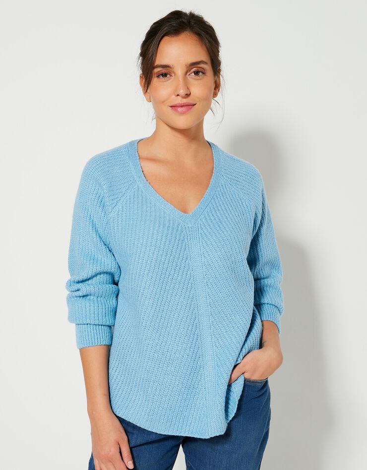 Pull col V, maille anglaise (bleu) Pull col V, maille anglaise (bleu)