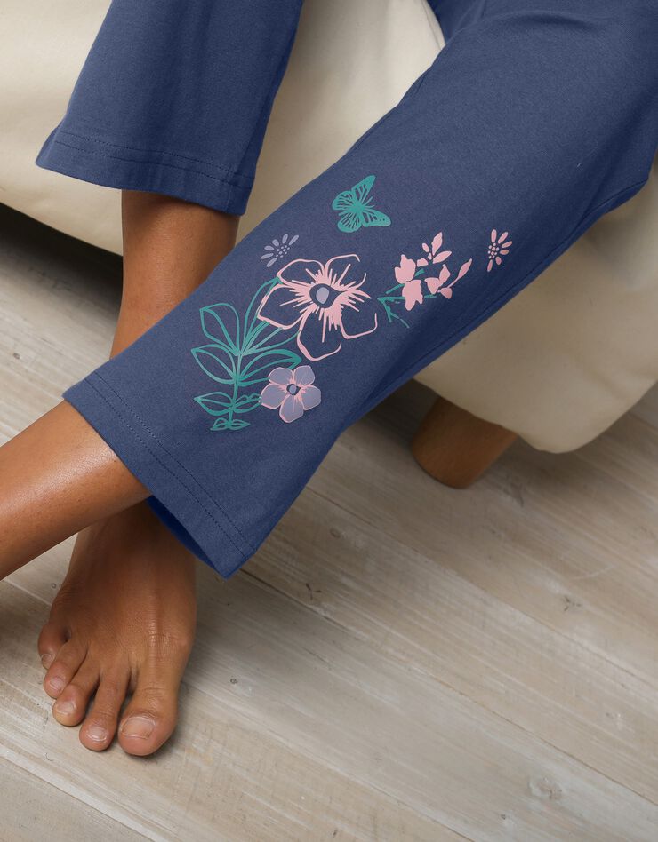 Pantalon imprimé bucolique placé - coton jersey (ardoise)