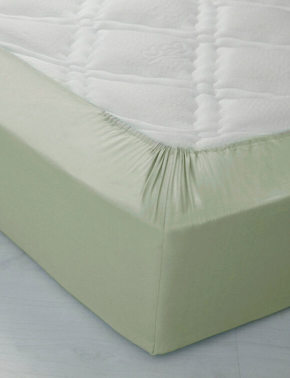 Drap-housse uni polyester - coton bonnet 32 cm (vert amande)