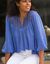 Blouse macramé manches 3/4 (bleu)