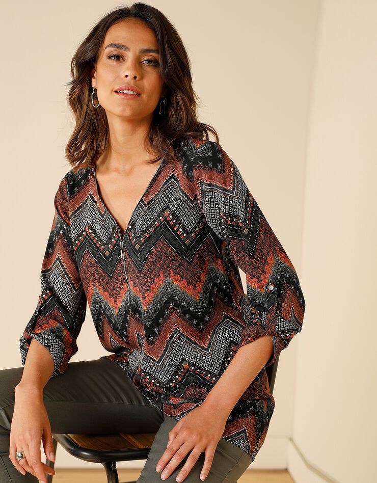 Tunique zippée imprimée zigzag (bronze / tomette) Tunique zippée imprimée zigzag (bronze / tomette)