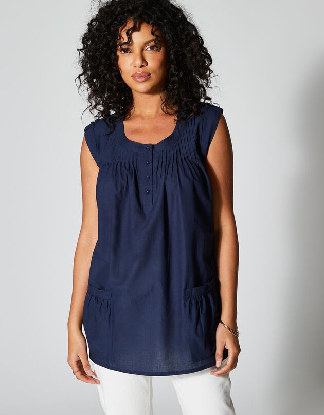 Blouse boutonnée col rond (marine)
