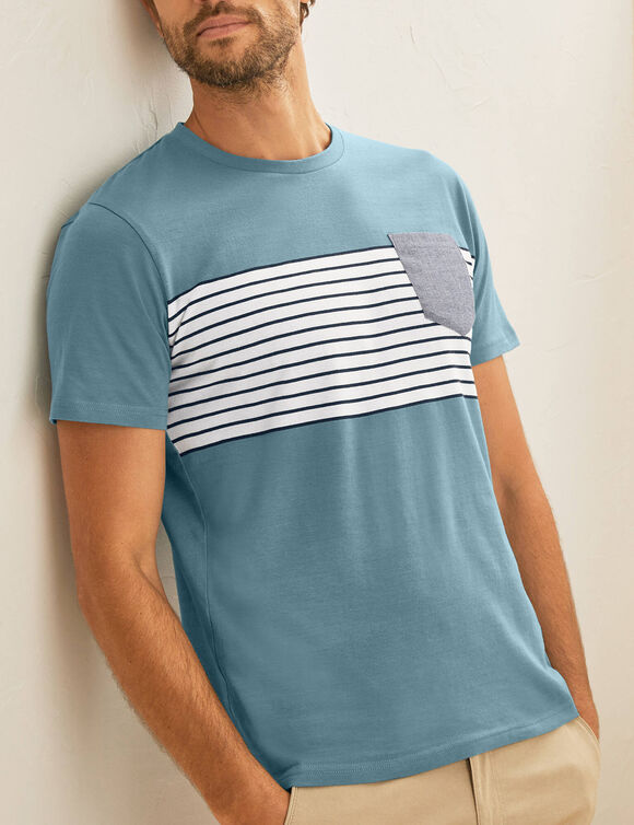 T-shirt rayé manches courtes (bleu lagon)