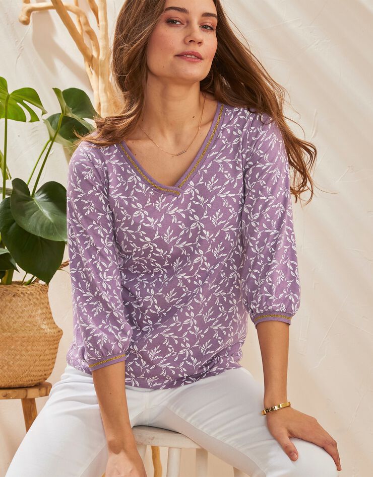 Tee-shirt manches 3/4 imprimé bicolore (lilas) Tee-shirt manches 3/4 imprimé bicolore (lilas)