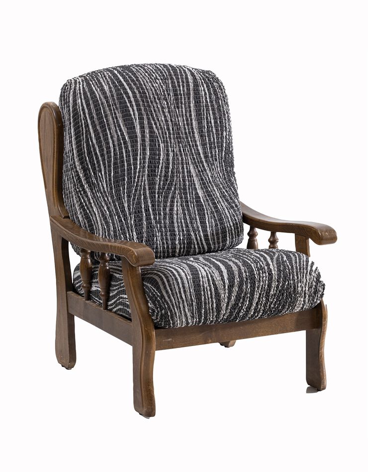 Housse microfibre bi-extensible imprimé vagues spéciale fauteuil rustique  (gris)
