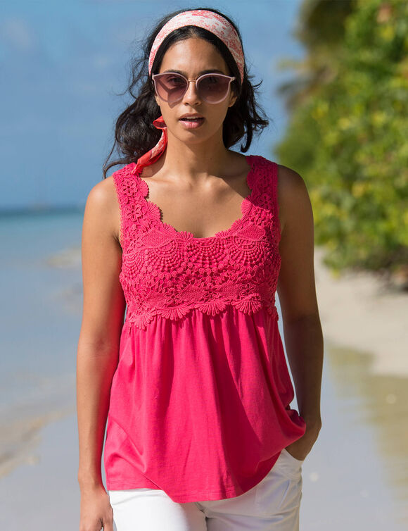 Débardeur fluide macramé (framboise)