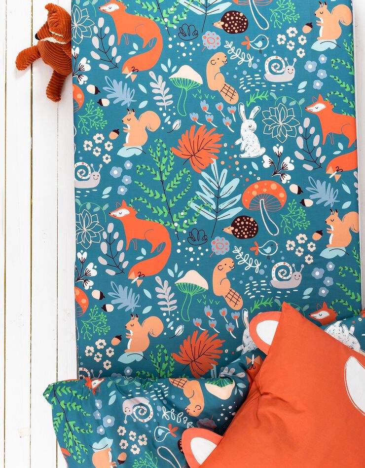 Linge de lit enfant imprimé Champy en coton biologique, éco-responsable (bleu)