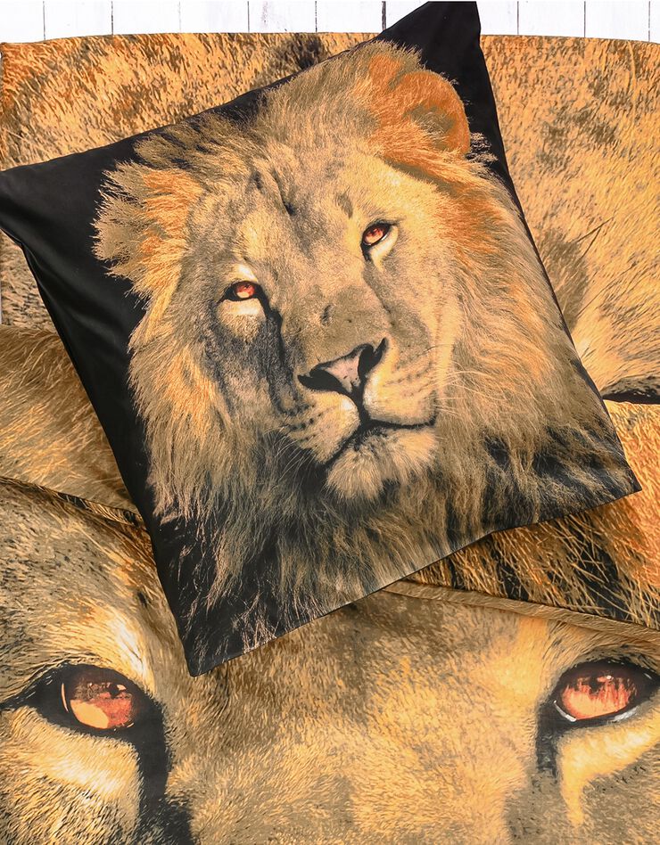 Linge de lit enfant Leo - coton imprimé lion (beige)
