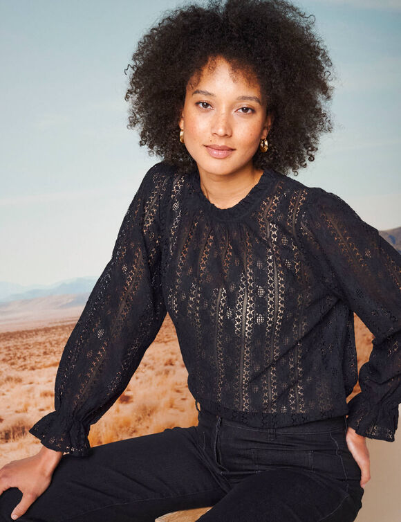 Blouse col victorien unie, dentelle (noir)